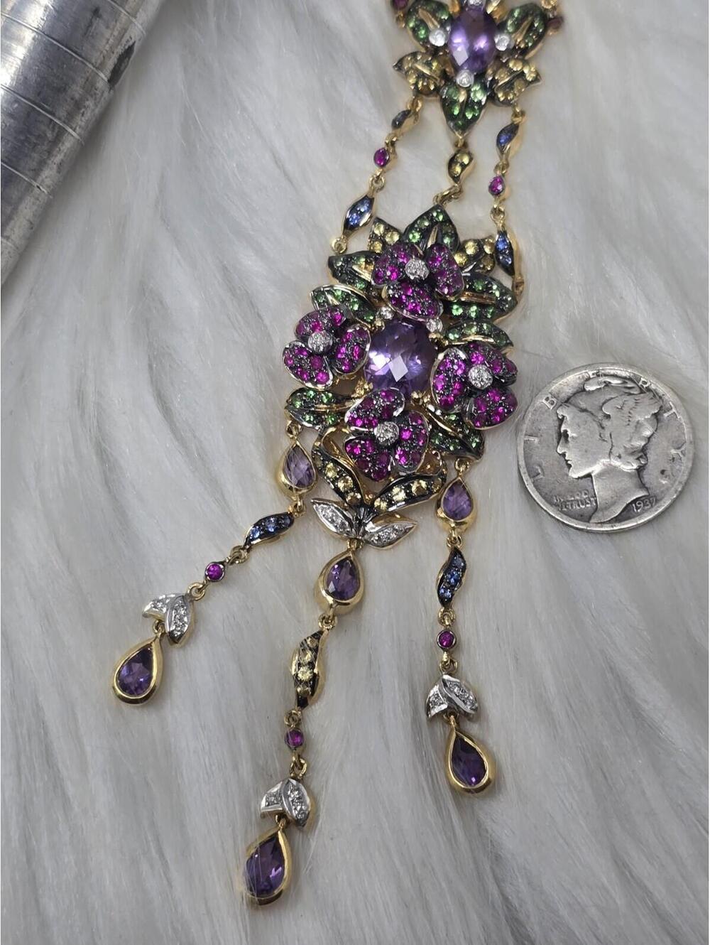 18k Gold Edwardian Revival Natural Gem Festoon Necklace - Picture 6 of 9